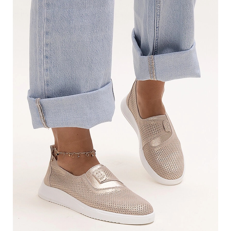 Sneaker Ethels in pelle traforata color oro d'oro 1