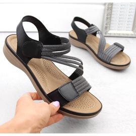 Sandali da donna con velcro e elastici, colore nero Sabatina Y8066-1 1
