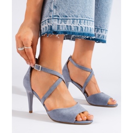 Eleganti sandali con tacco in camoscio blu di Sergio Leone 1