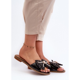 Infradito da Donna in Pelle Piatta con Fiocco Laura Messi 2791 Nero 2
