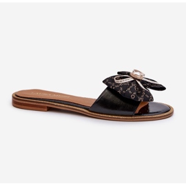 Infradito da Donna in Pelle Piatta con Fiocco Laura Messi 2791 Nero 1