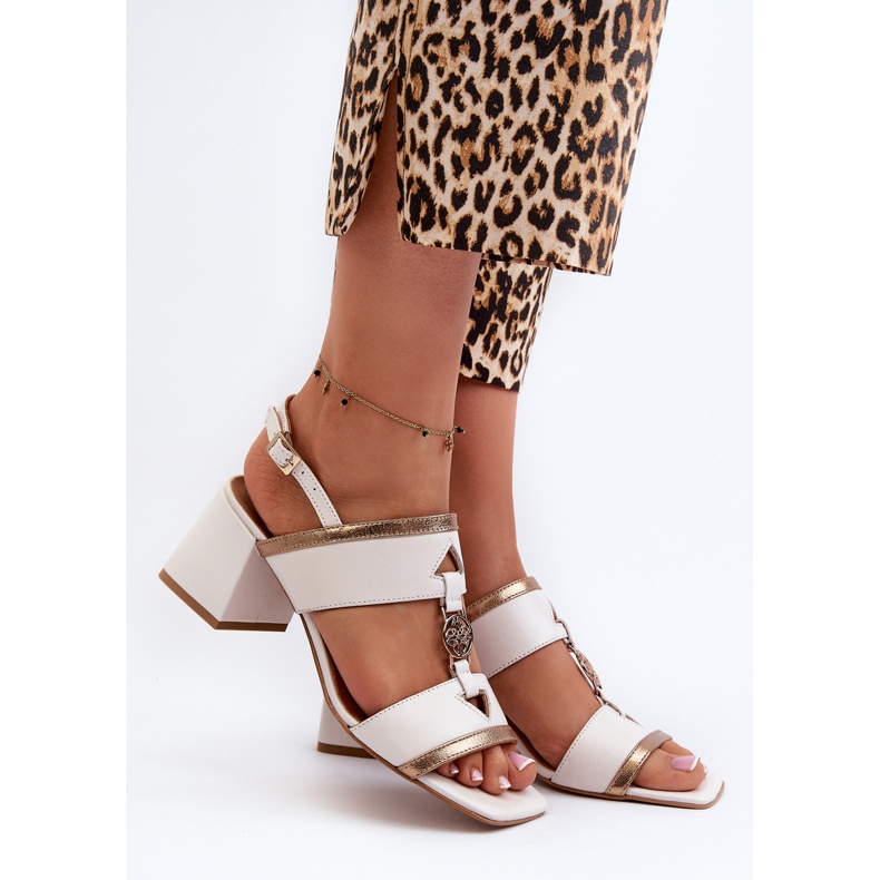 Sandali eleganti in pelle su blocco Laura Messi 2768 Bianco bianca 2