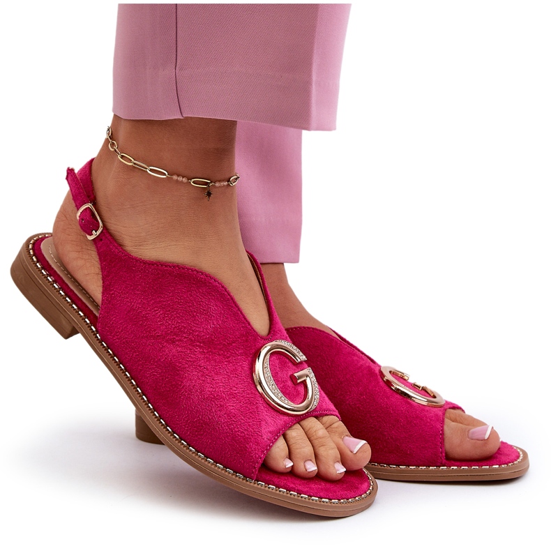 Sandali Eleganti da Donna Con Decorazione Eco Camoscio S.Barski KV27-058 Fucsia rosa 4
