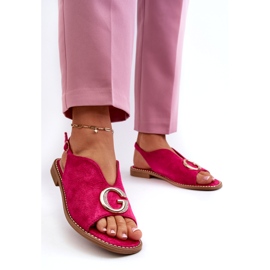 Sandali Eleganti da Donna Con Decorazione Eco Camoscio S.Barski KV27-058 Fucsia rosa 1