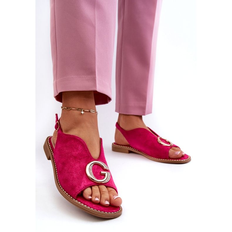 Sandali Eleganti da Donna Con Decorazione Eco Camoscio S.Barski KV27-058 Fucsia rosa 1