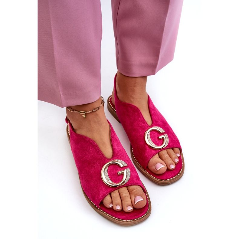 Sandali Eleganti da Donna Con Decorazione Eco Camoscio S.Barski KV27-058 Fucsia rosa 2