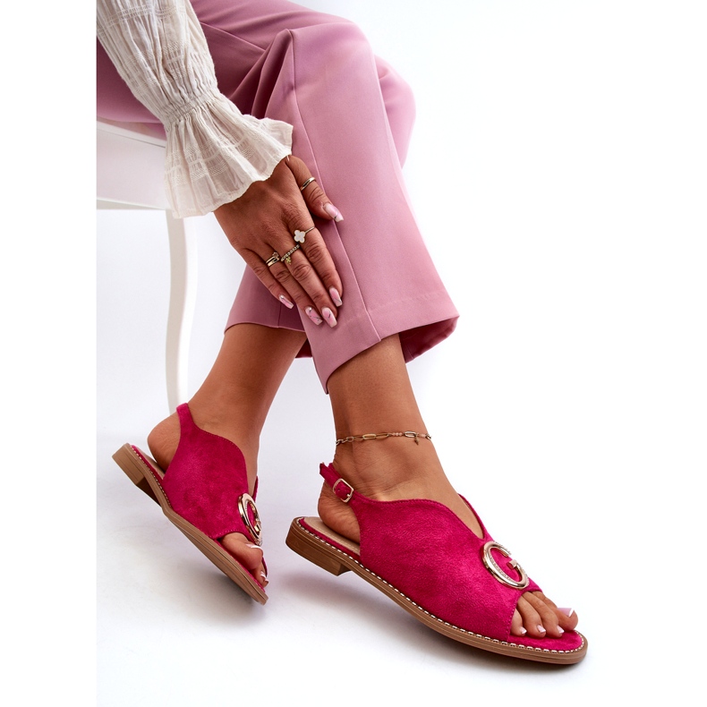 Sandali Eleganti da Donna Con Decorazione Eco Camoscio S.Barski KV27-058 Fucsia rosa 3