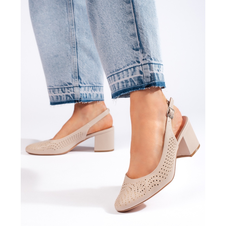 Décolleté traforate con tacco alto di Sergio Leone beige 1