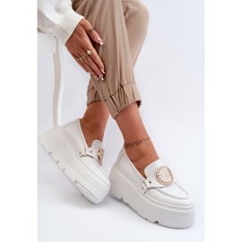 Mocassini da donna in pelle con decorazione Zazoo 3458, colore bianco bianca 1