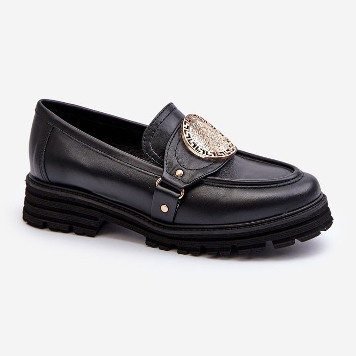 Zazoo 3485 Mocassini da Donna Con Decoro Oro, Pelle Naturale nero 1
