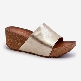 Zazoo 40289 Infradito da donna in pelle con zeppa in sughero, oro d'oro 1