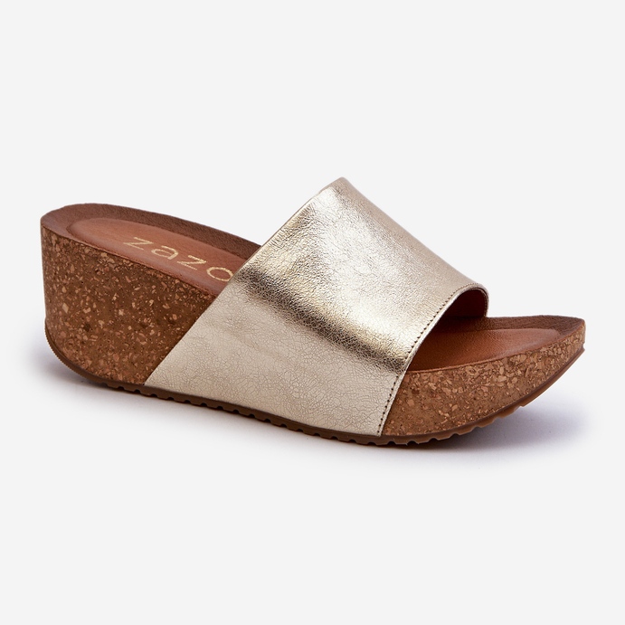 Zazoo 40289 Infradito da donna in pelle con zeppa in sughero, oro d'oro 1
