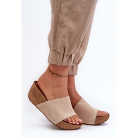Zazoo 40311 Infradito da donna in pelle scamosciata con zeppa in sughero, Beige 2