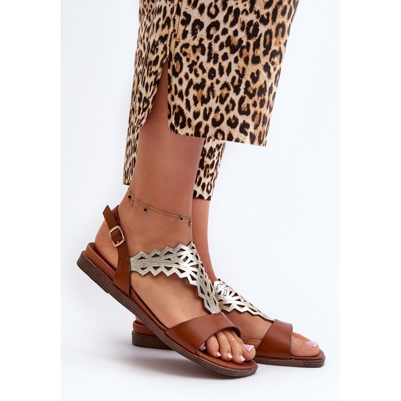 Sandali piatti da donna Sergio Leone SK070H, Marrone 2
