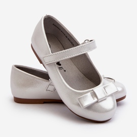 Ballerine per bambini lucide con fiocco in velcro Fiorelle argento 1