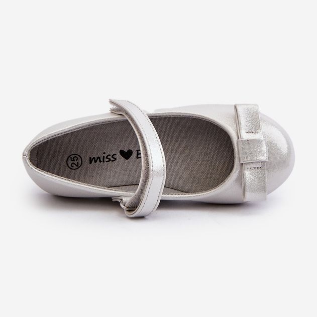 Ballerine per bambini lucide con fiocco in velcro Fiorelle argento 2