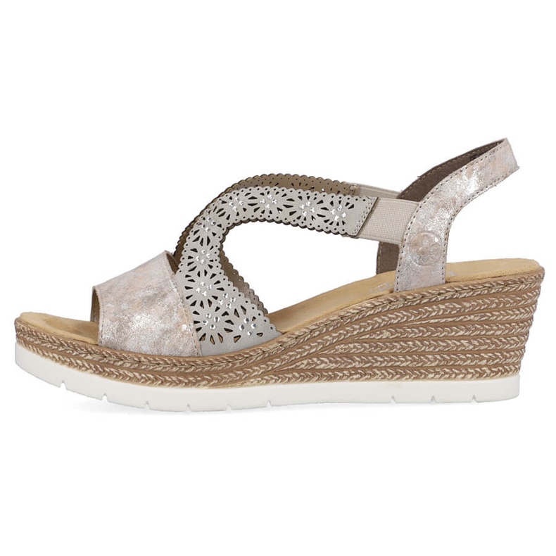 Comodi sandali slip-on da donna con zeppa multi Rieker 61916-91 beige 1