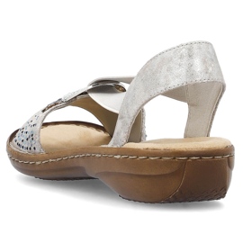 Comodi sandali slip-on da donna con elastico metallico Rieker 60880-90 argento 1