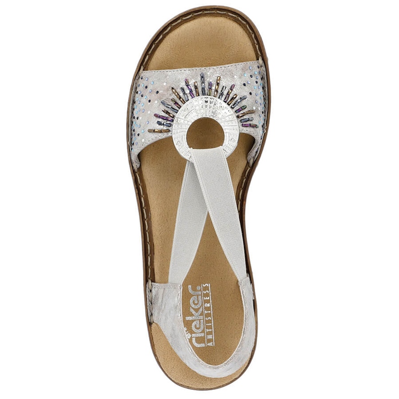 Comodi sandali slip-on da donna con elastico metallico Rieker 60880-90 d'argento 2