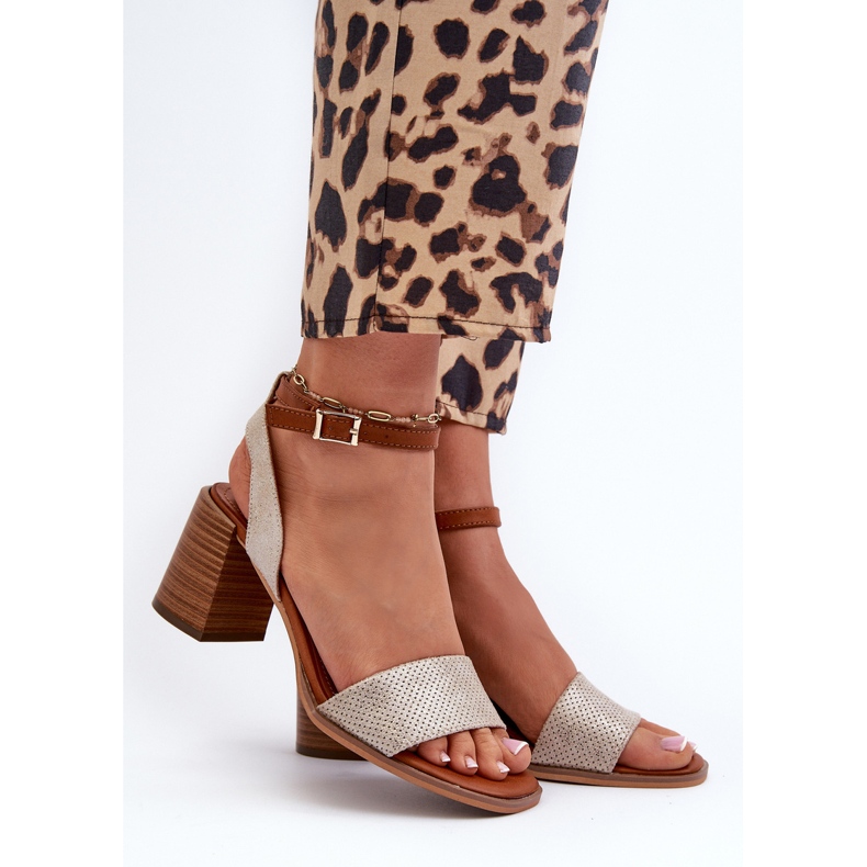 Sandali con Tacco Alto da Donna, Realizzati in Eco Camoscio, Ronvia Oro d'oro 2