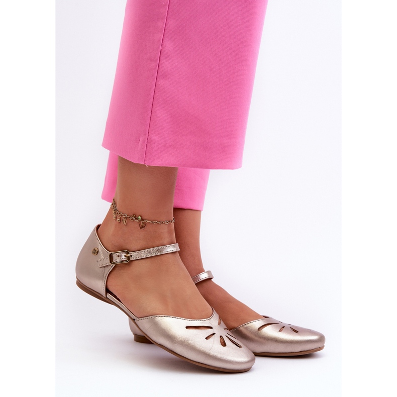 Sandali da donna in pelle Maciejka 06641-25 Oro d'oro 2