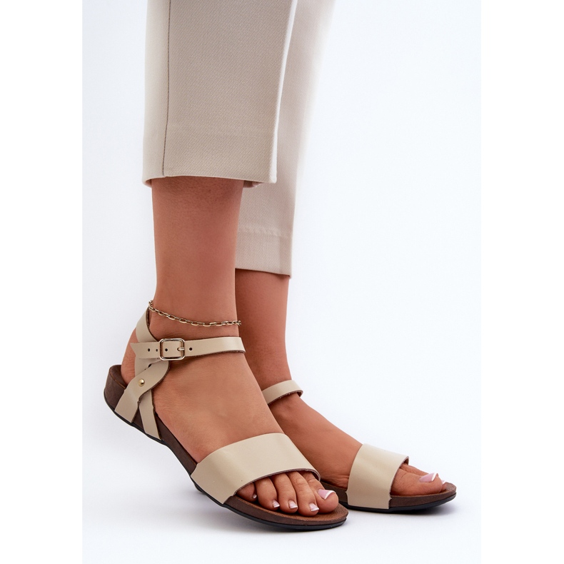 Zazoo 40027 Sandali piatti in pelle da donna, Beige 2