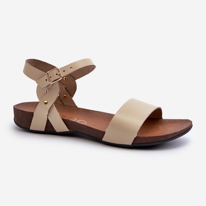 Zazoo 40027 Sandali piatti in pelle da donna, Beige 1