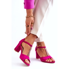S.Barski Sandali da donna in camoscio con strass su tacco alto, Fucsia rosa 2