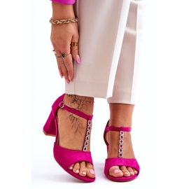 S.Barski Sandali da donna in camoscio con strass su tacco alto, Fucsia rosa 1
