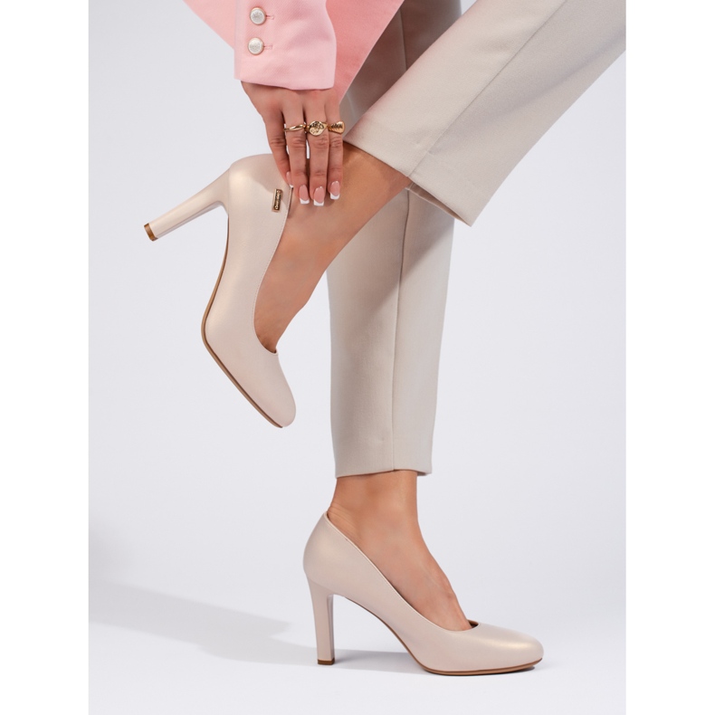 Eleganti décolleté con tacco alto perlate di Sergio Leone beige 1