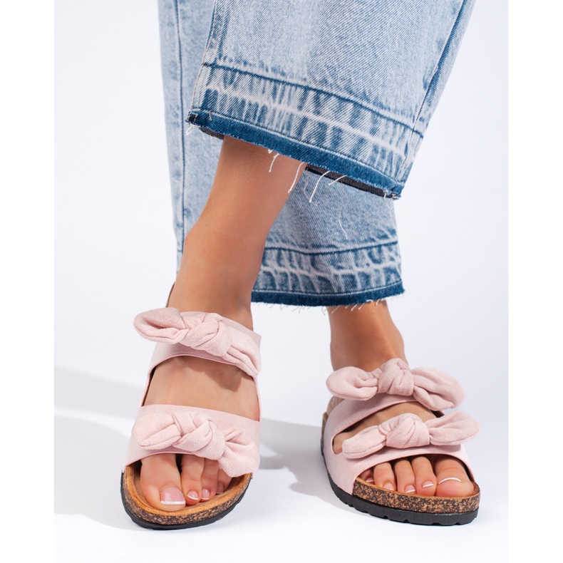 Ciabatte da donna in camoscio rosa con sughero 2