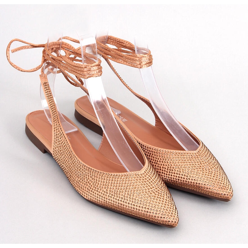 Ballerine con tacco aperto in strass di Vonda Champagne d'oro 1