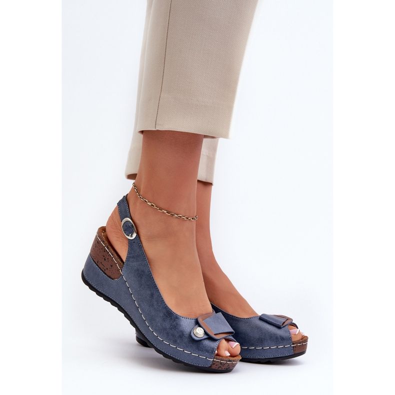 Scarpe Comode Leggere Da Donna Sandali Con Zeppa, Blu Efravia 2