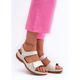 Evento Comodi Sandali da Donna con Velcro, Iphiope Beige argento 2