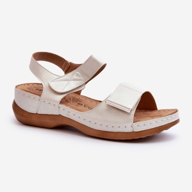 Evento Comodi Sandali da Donna con Velcro, Iphiope Beige argento 1