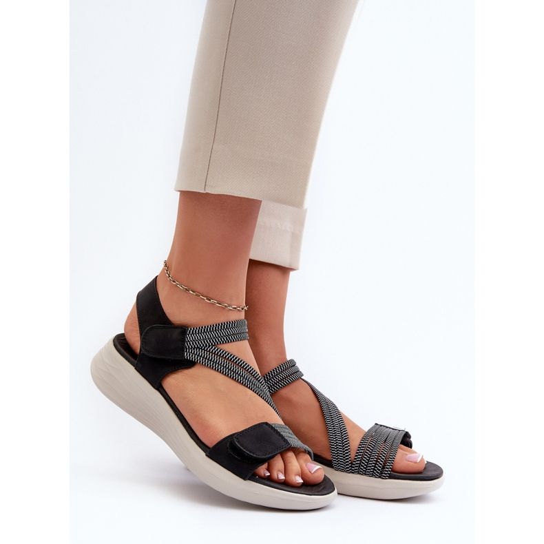 Evento Comodi sandali con velcro da donna Neri Eladora nero 2