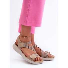 Comodi sandali con velcro da donna Beige Eladora 2
