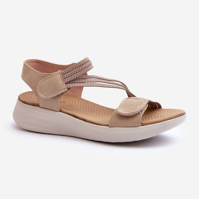 Comodi sandali con velcro da donna Beige Eladora 1