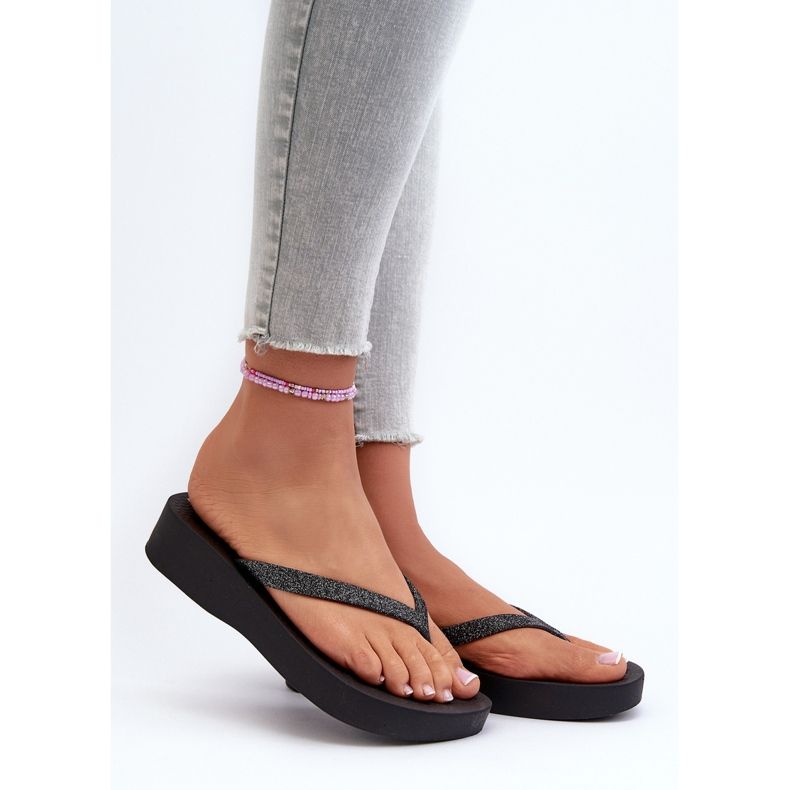 Infradito da donna con cinturino glitterato 83386 Ipanema Mesh Chic Plat Fem Black nero 2