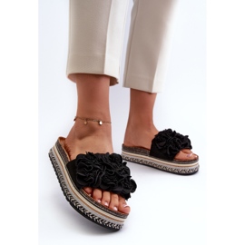 Infradito da Donna con Plateau Decorati con Fiori, Nodina Nera nero 2