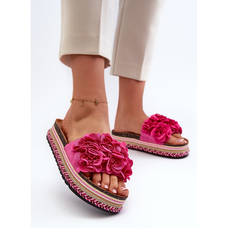 Infradito da Donna con Plateau Decorati con Fiori Fucsia Nodina rosa 2