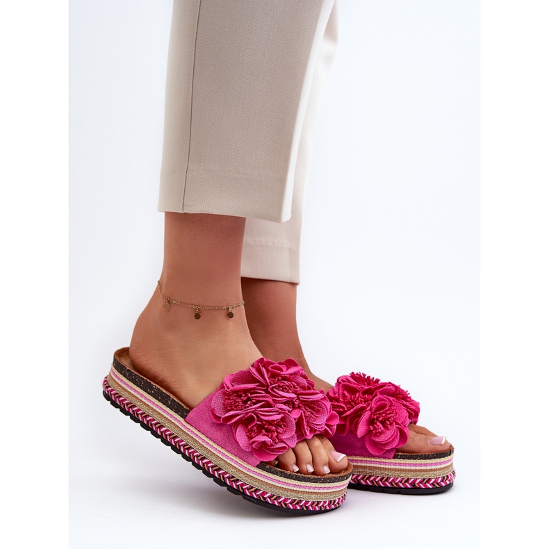 Infradito da Donna con Plateau Decorati con Fiori Fucsia Nodina rosa 1