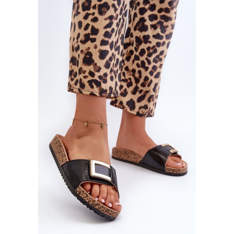 Infradito da donna su piattaforma in sughero con decorazione, Elleriome nero 2