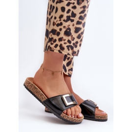 Infradito da donna su piattaforma in sughero con decorazione, Elleriome nero 1