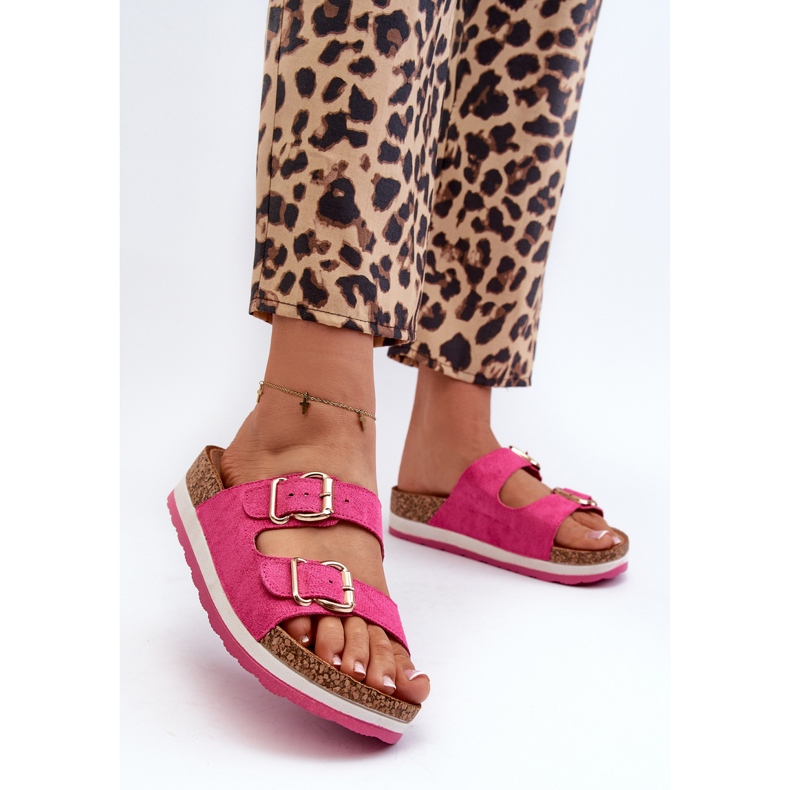 Infradito Da Donna Con Plateau Con Fibbie Eco Camoscio Fucsia Ursila rosa 2