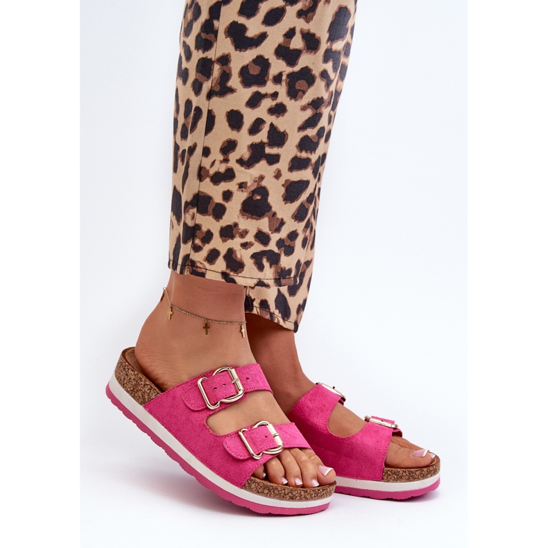 Infradito Da Donna Con Plateau Con Fibbie Eco Camoscio Fucsia Ursila rosa 1