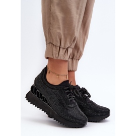 S.Barski Sneakers con Zeppa da Donna Decorate con Zirconi D&amp;A MR38-377 Nero 2