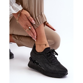S.Barski Sneakers con Zeppa da Donna Decorate con Zirconi D&amp;A MR38-377 Nero 1