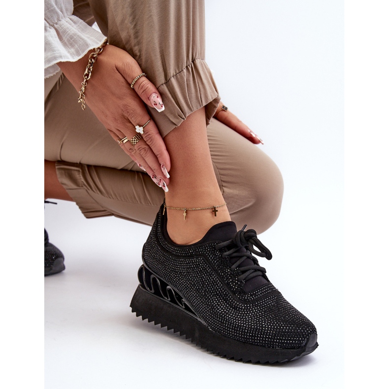 S.Barski Sneakers con Zeppa da Donna Decorate con Zirconi D&amp;A MR38-377 Nero 1