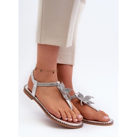 Sandali bassi da donna con fiore decorativo, Argento Edoni 1